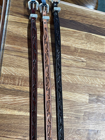 Leather Tooled Hatbands with Buckles